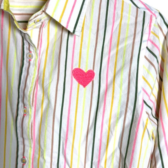 Kerri Rosenthal Shrunken Pia Shirt Button down shirtNeon Striped Heart Sz medium - Picture 3 of 10